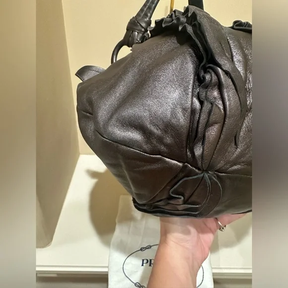 PRADA Nappa Mordore Leather Brown Ruffle Bag - Picture 7 of 13